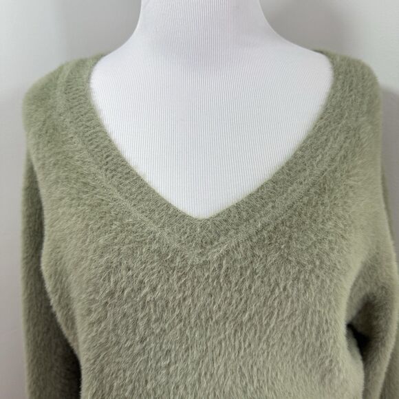 Rachael Zoe Sweater Small Teddy Bear Fluffy Fuzzy V-Neck Soft Green Cozy Warm - Picture 4 of 10
